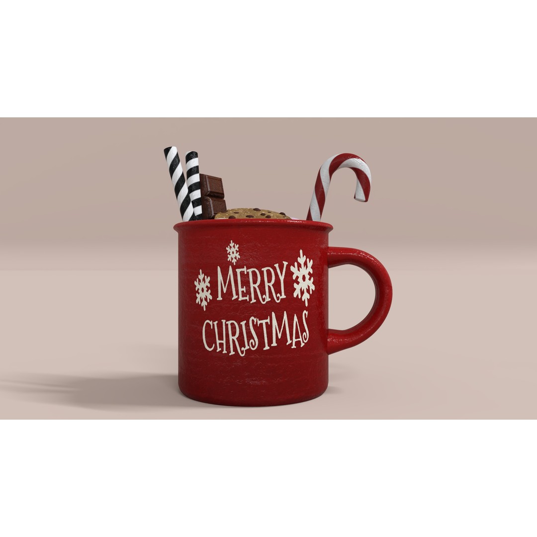 Christmas Mug 3D Model – Low Poly PBR Kitchenware, FBX - View 3