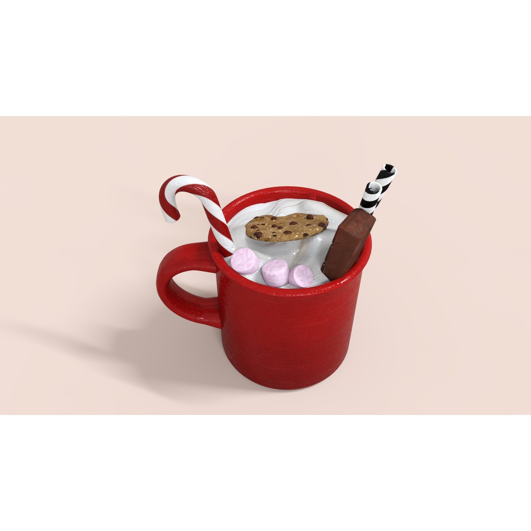 Christmas Mug 3D Model – Low Poly PBR Kitchenware, FBX - View 4