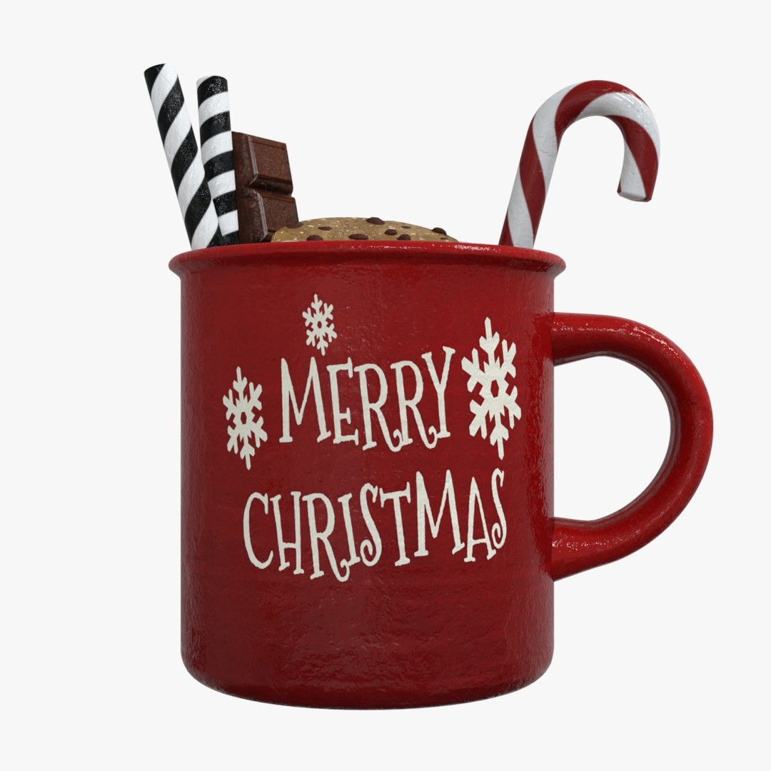 Christmas Mug 3D Model – Low Poly PBR Kitchenware, FBX - View 5