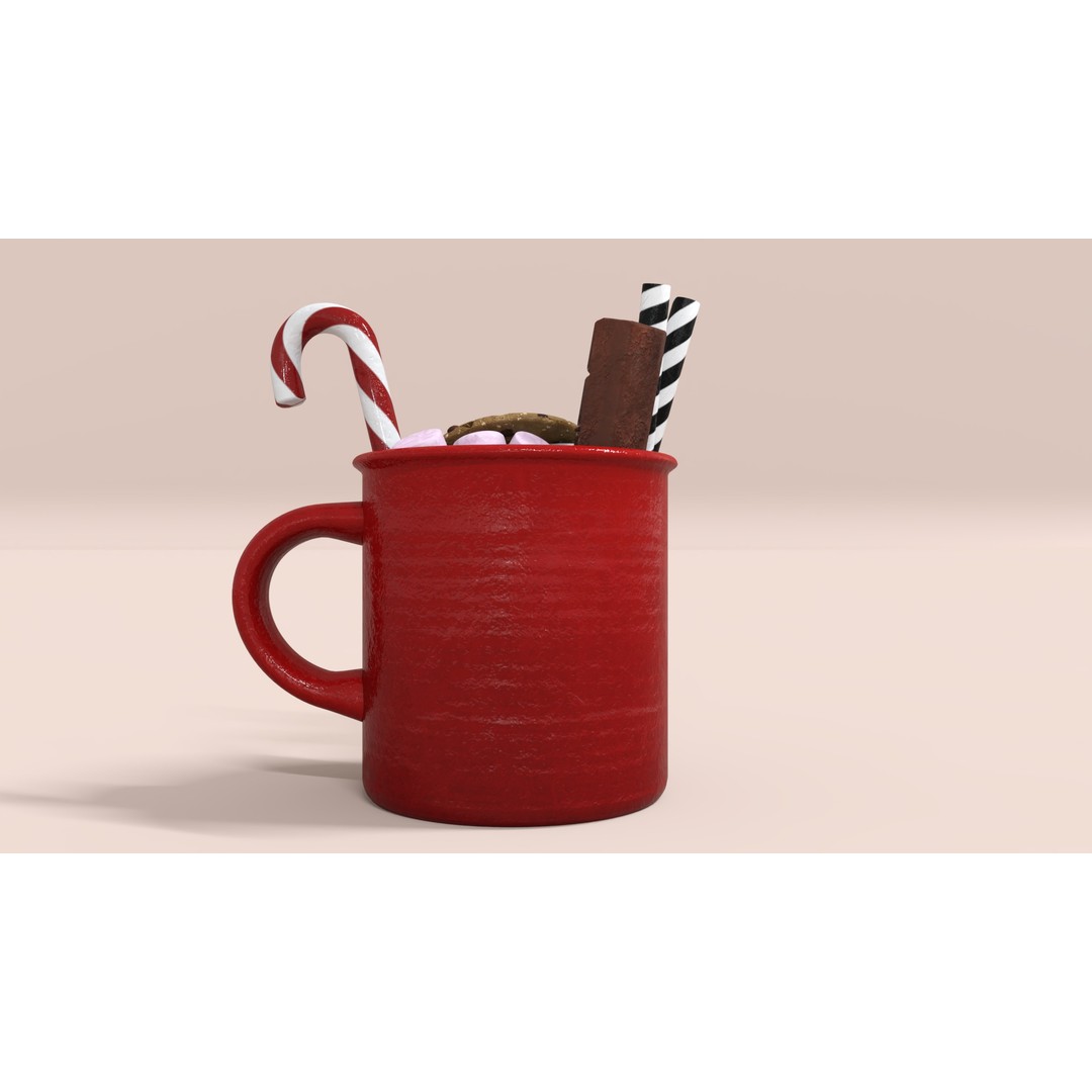Christmas Mug 3D Model – Low Poly PBR Kitchenware, FBX - View 6