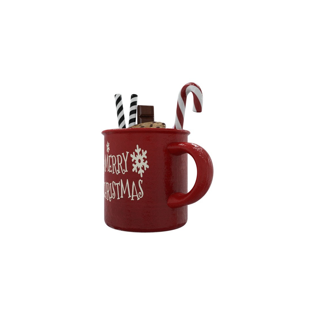 Christmas Mug 3D Model – Low Poly PBR Kitchenware, FBX - View 7