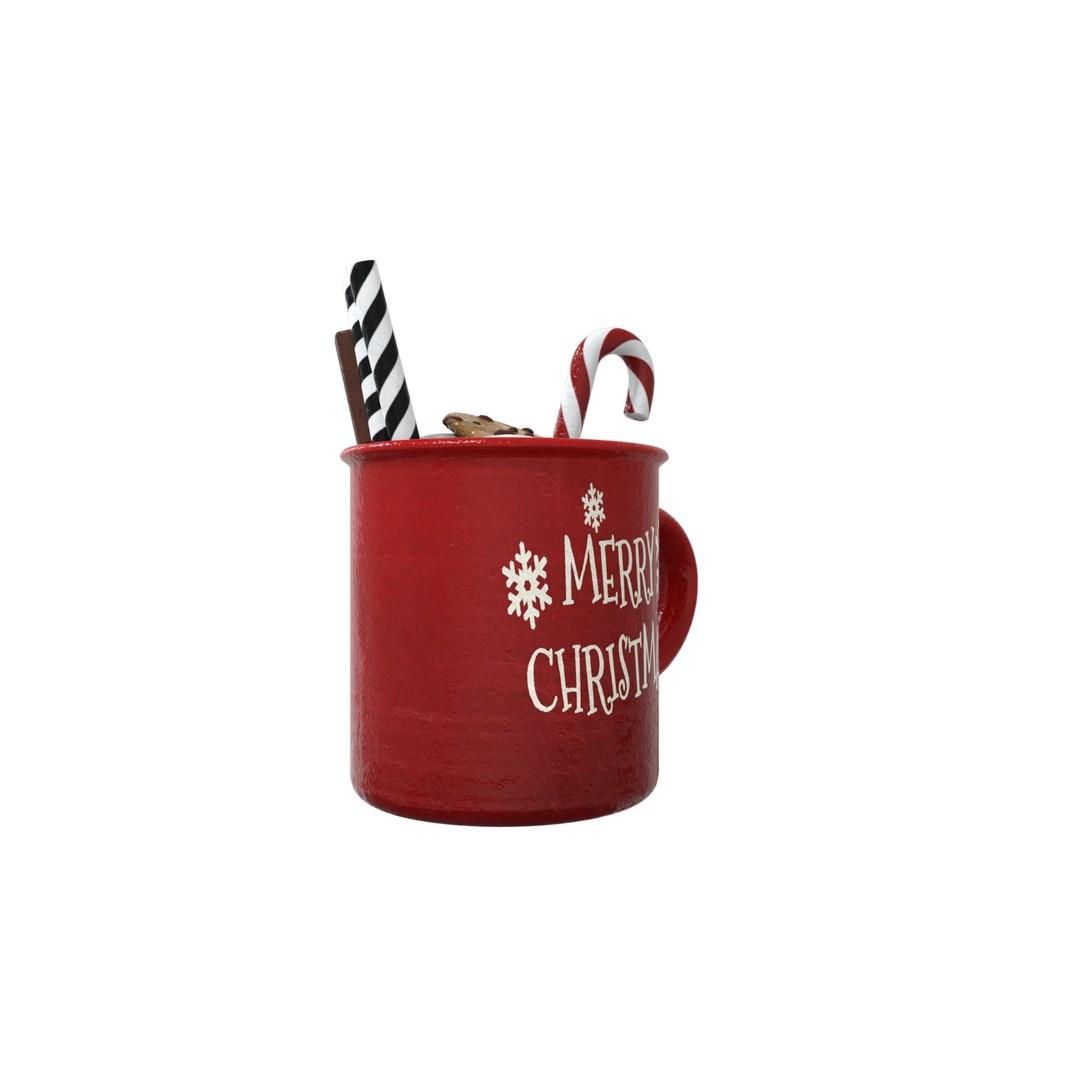 Christmas Mug 3D Model – Low Poly PBR Kitchenware, FBX - View 8