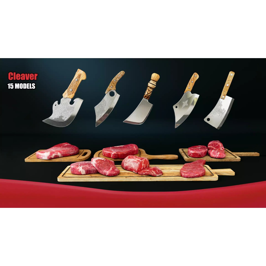 Cleaver 3D Model – Low Poly PBR Kitchen Tool, FBX - View 2