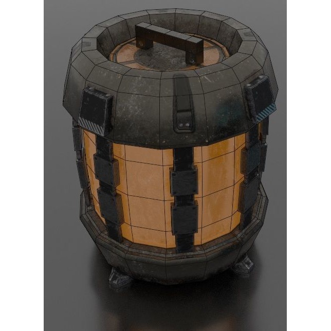 Sci-Fi Loot Crate Box Cylinder Barrel 3D Model – Low Poly PBR Game Asset, FBX