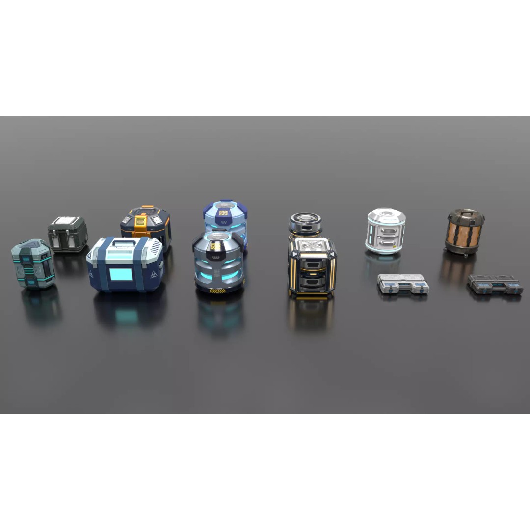 Sci-Fi Loot Crate Box Cylinder Barrel 3D Model – Low Poly PBR Game Asset, FBX - View 2