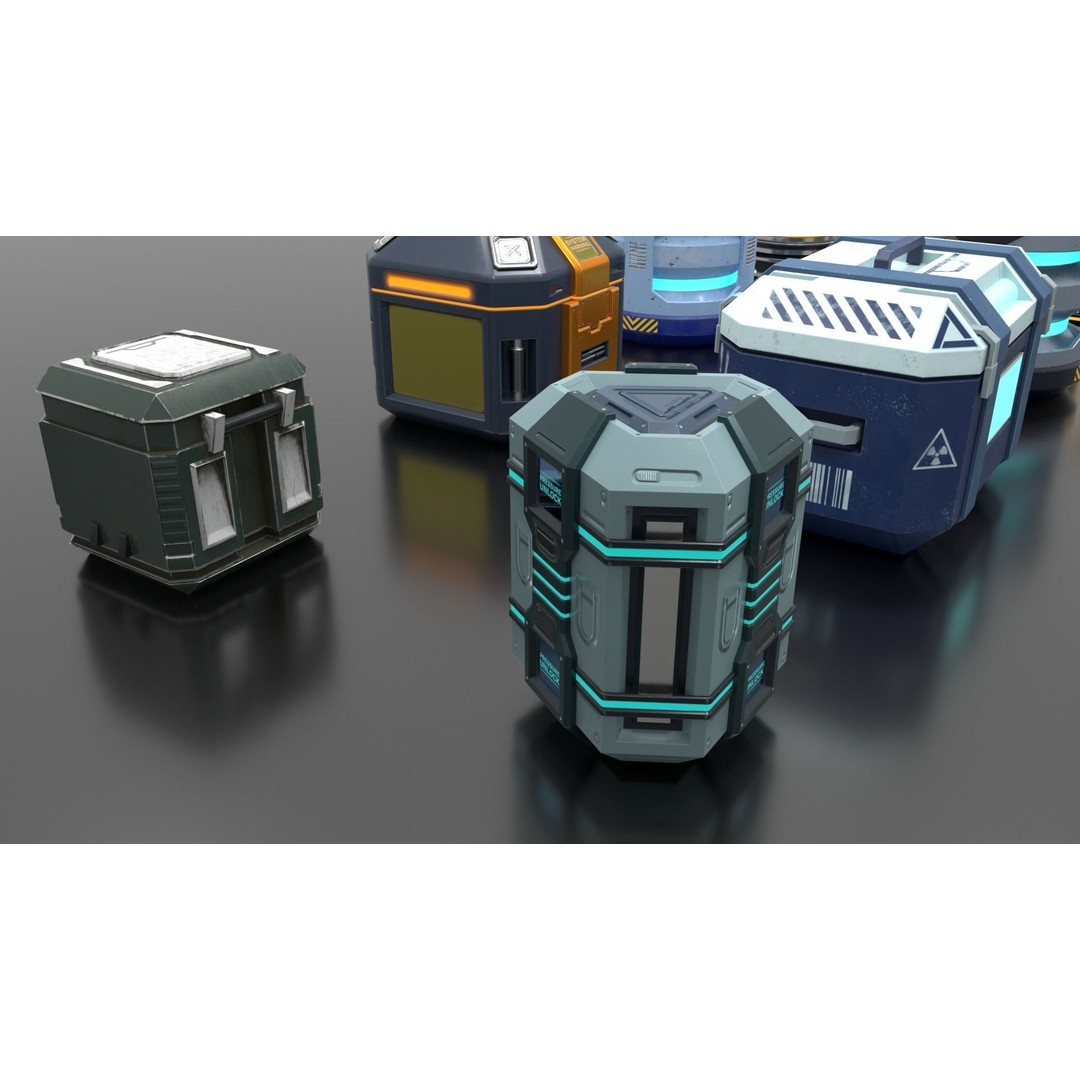 Sci-Fi Loot Crate Box Cylinder Barrel 3D Model – Low Poly PBR Game Asset, FBX - View 3