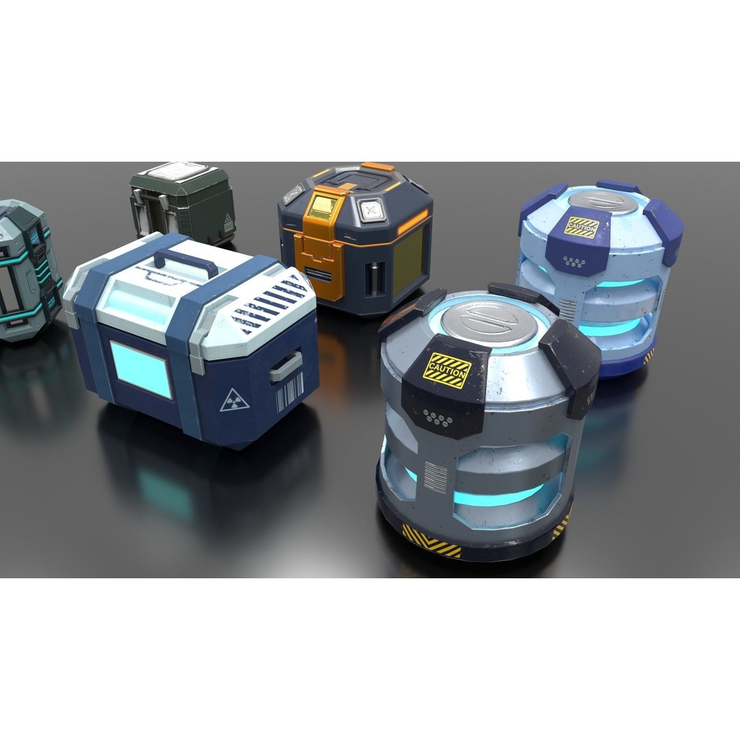 Sci-Fi Loot Crate Box Cylinder Barrel 3D Model – Low Poly PBR Game Asset, FBX - View 4