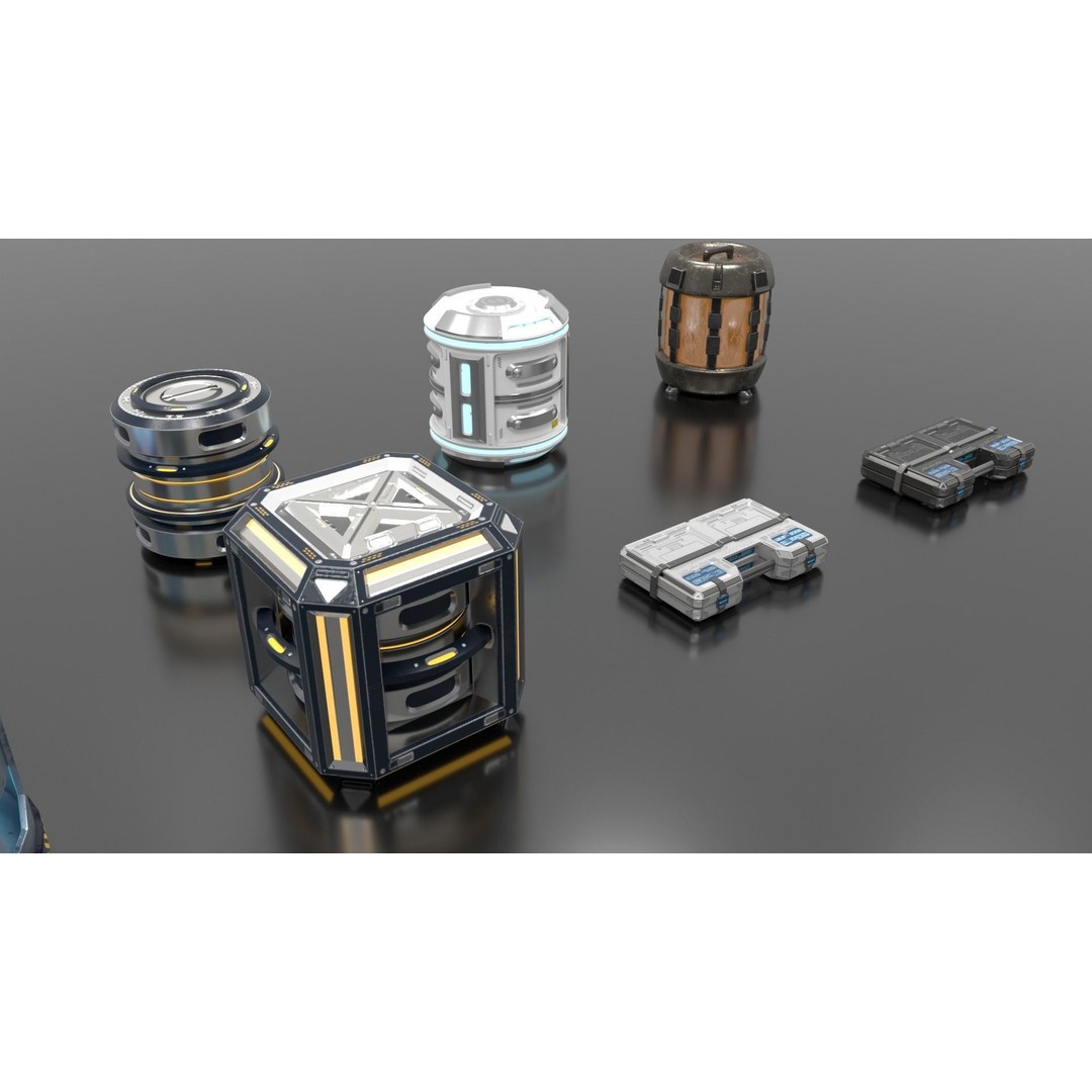Sci-Fi Loot Crate Box Cylinder Barrel 3D Model – Low Poly PBR Game Asset, FBX - View 5