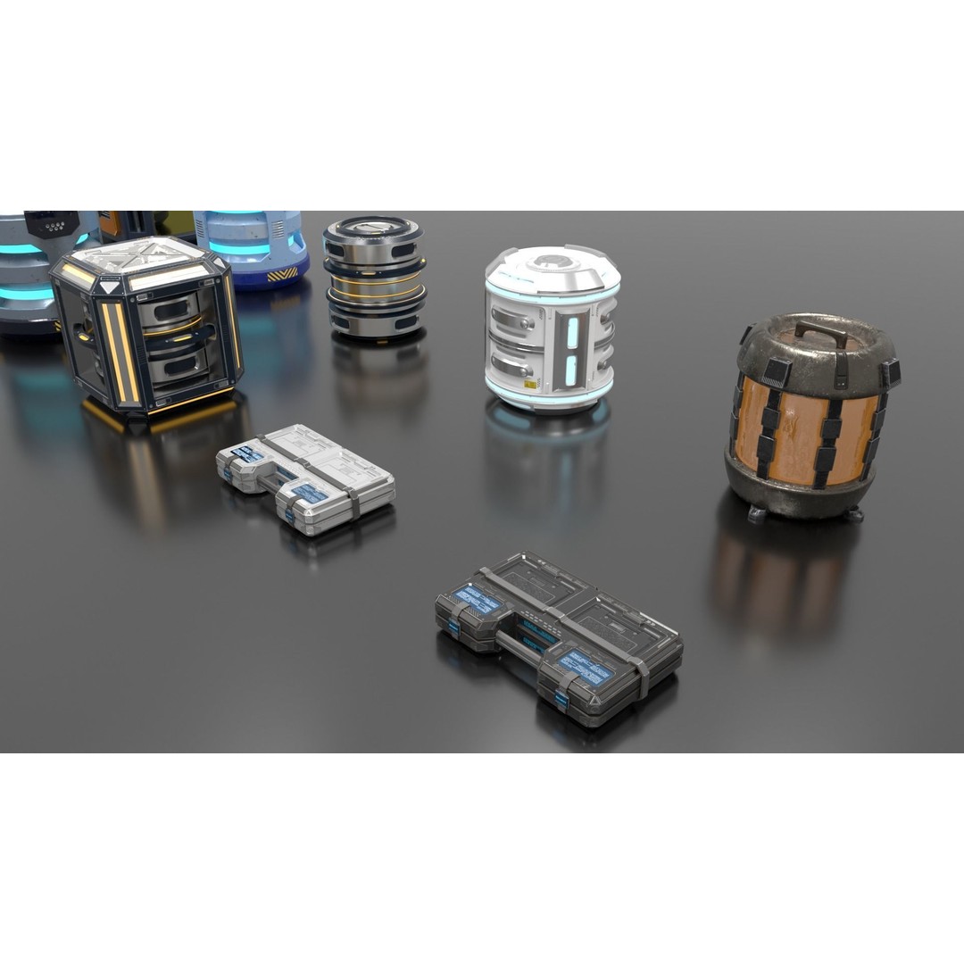 Sci-Fi Loot Crate Box Cylinder Barrel 3D Model – Low Poly PBR Game Asset, FBX - View 6