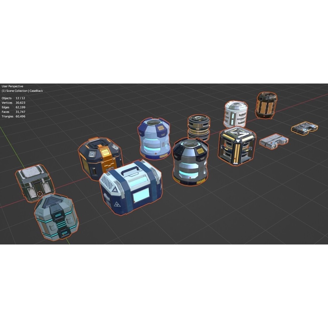 Sci-Fi Loot Crate Box Cylinder Barrel 3D Model – Low Poly PBR Game Asset, FBX - View 7
