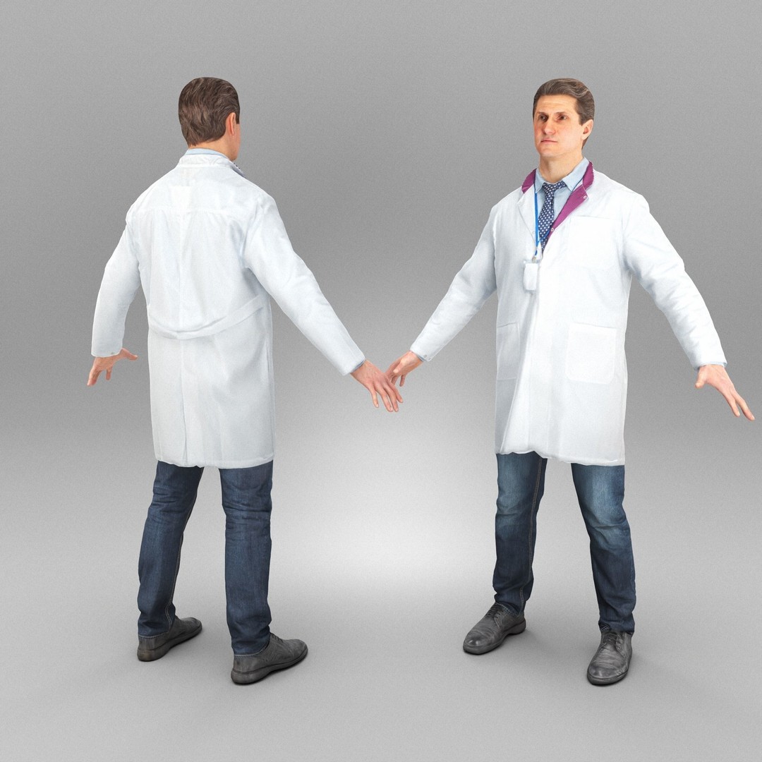 Medical Doctor 3D Model – Low Poly A-Pose Character, FBX, OBJ - View 3