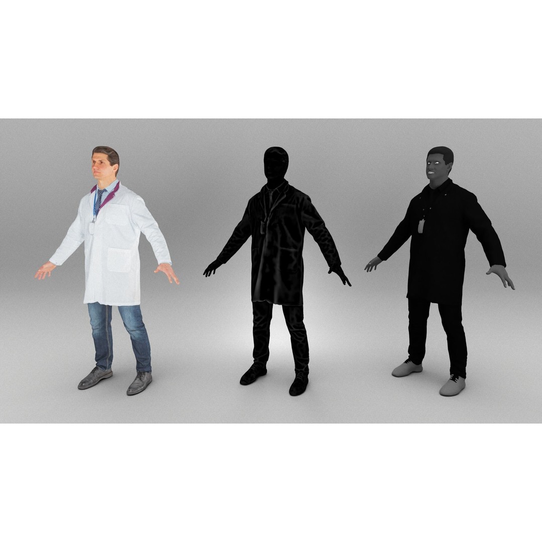 Medical Doctor 3D Model – Low Poly A-Pose Character, FBX, OBJ - View 4