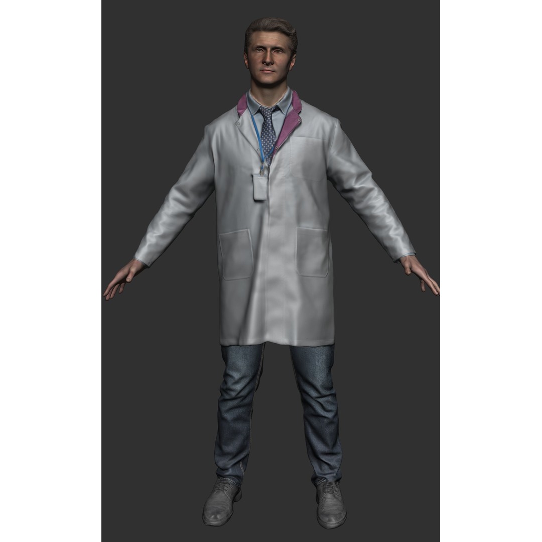 Medical Doctor 3D Model – Low Poly A-Pose Character, FBX, OBJ - View 5