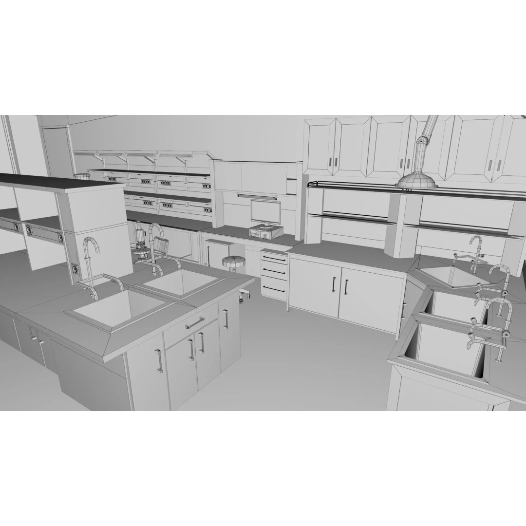 Laboratory Interior 3D Model – Low Poly Game Asset, FBX, Blender