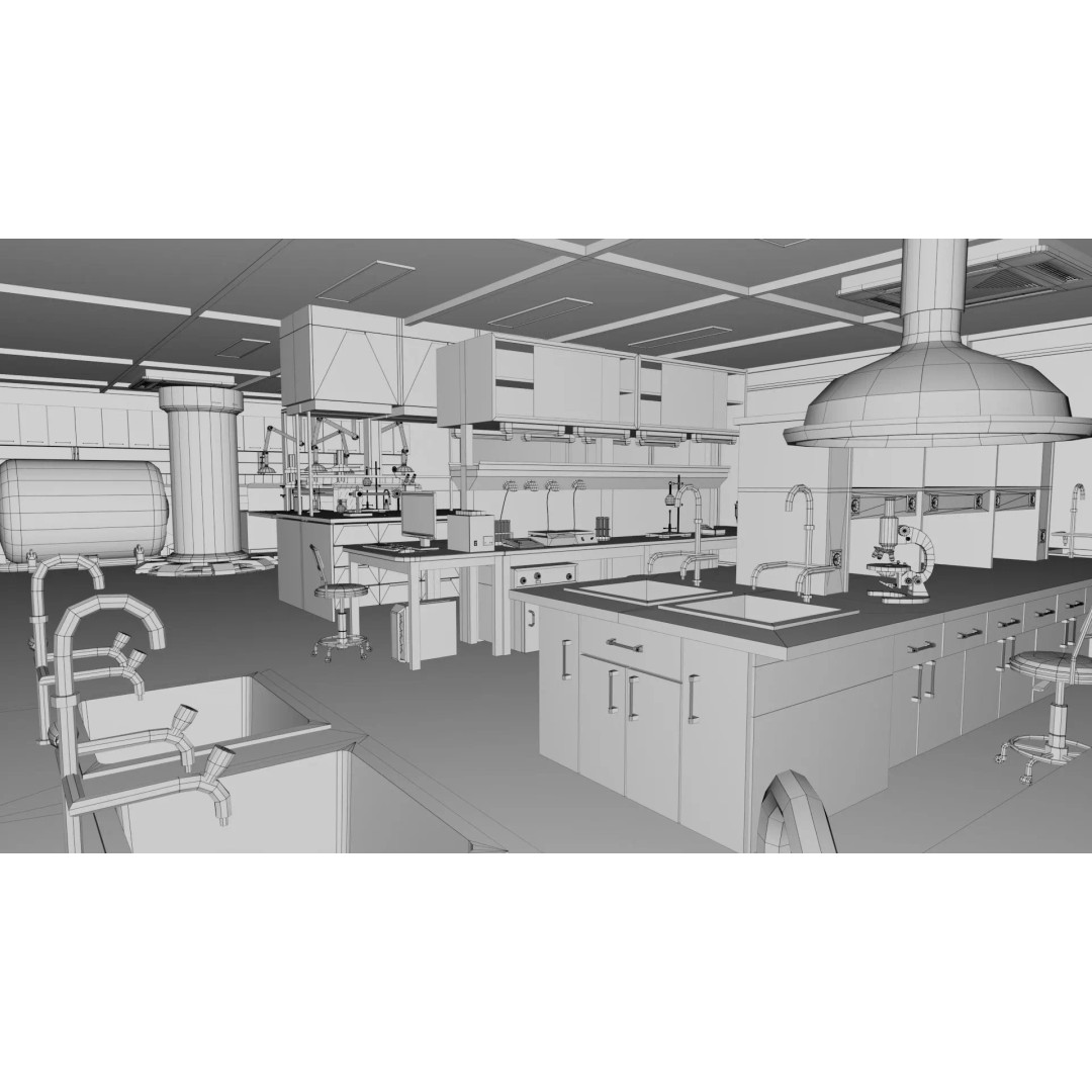 Laboratory Interior 3D Model – Low Poly Game Asset, FBX, Blender - View 3