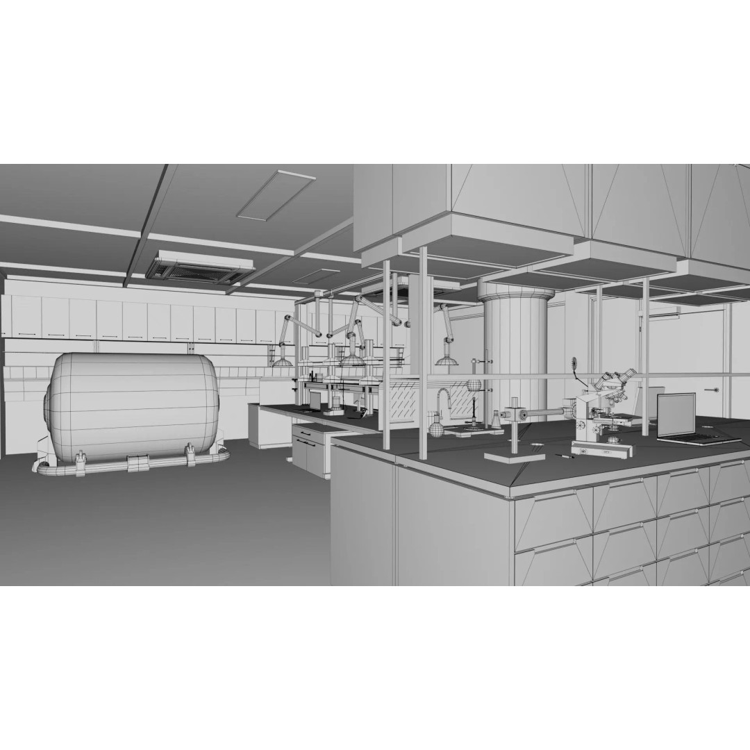 Laboratory Interior 3D Model – Low Poly Game Asset, FBX, Blender - View 7
