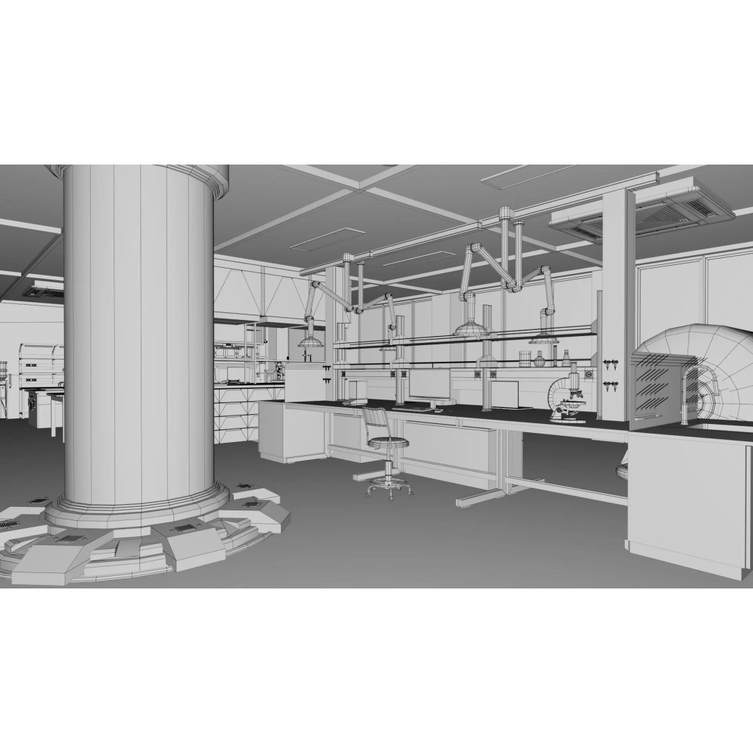 Laboratory Interior 3D Model – Low Poly Game Asset, FBX, Blender - View 9