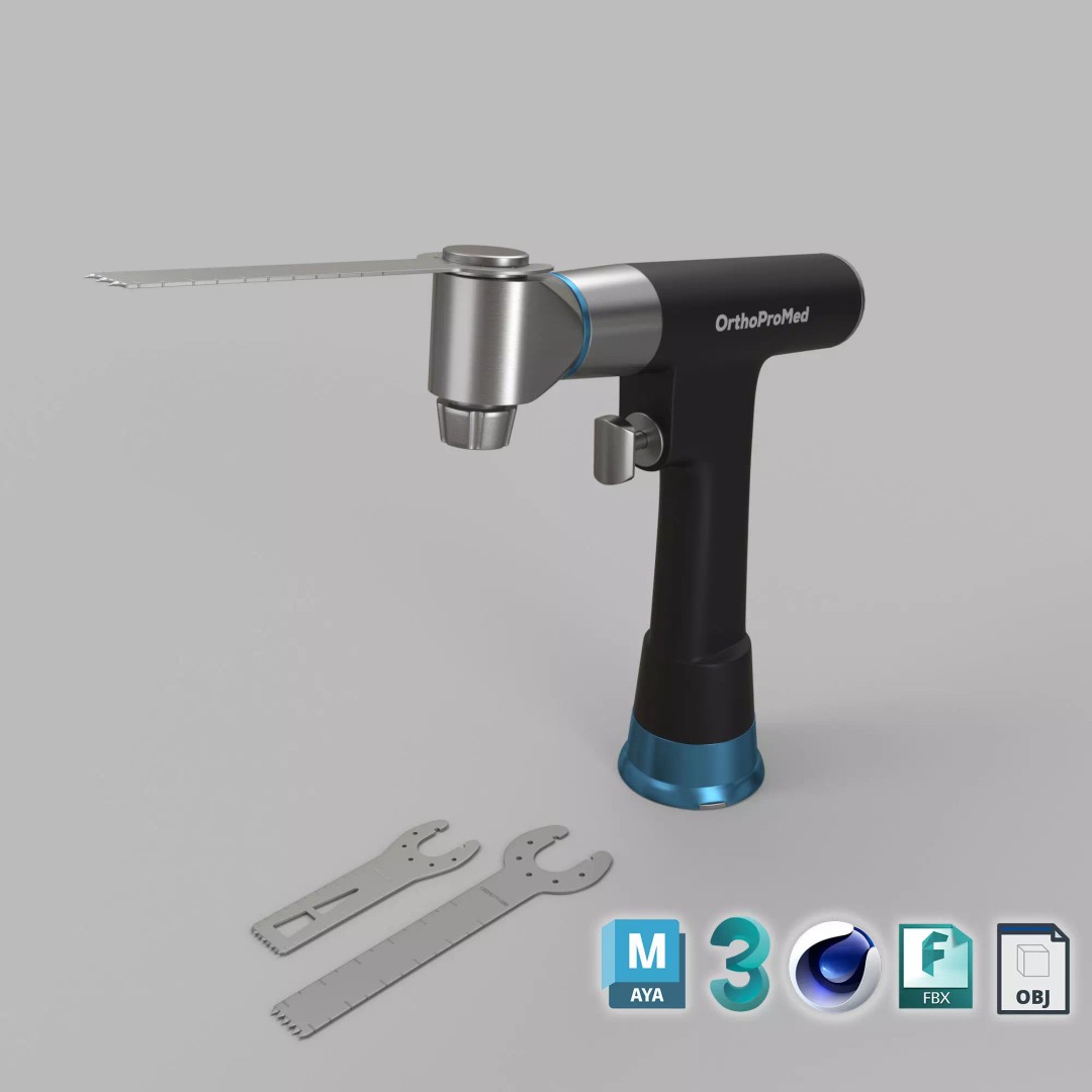 Surgical Drill 3D Model – Medical Device with PBR Textures, FBX, OBJ - View 2
