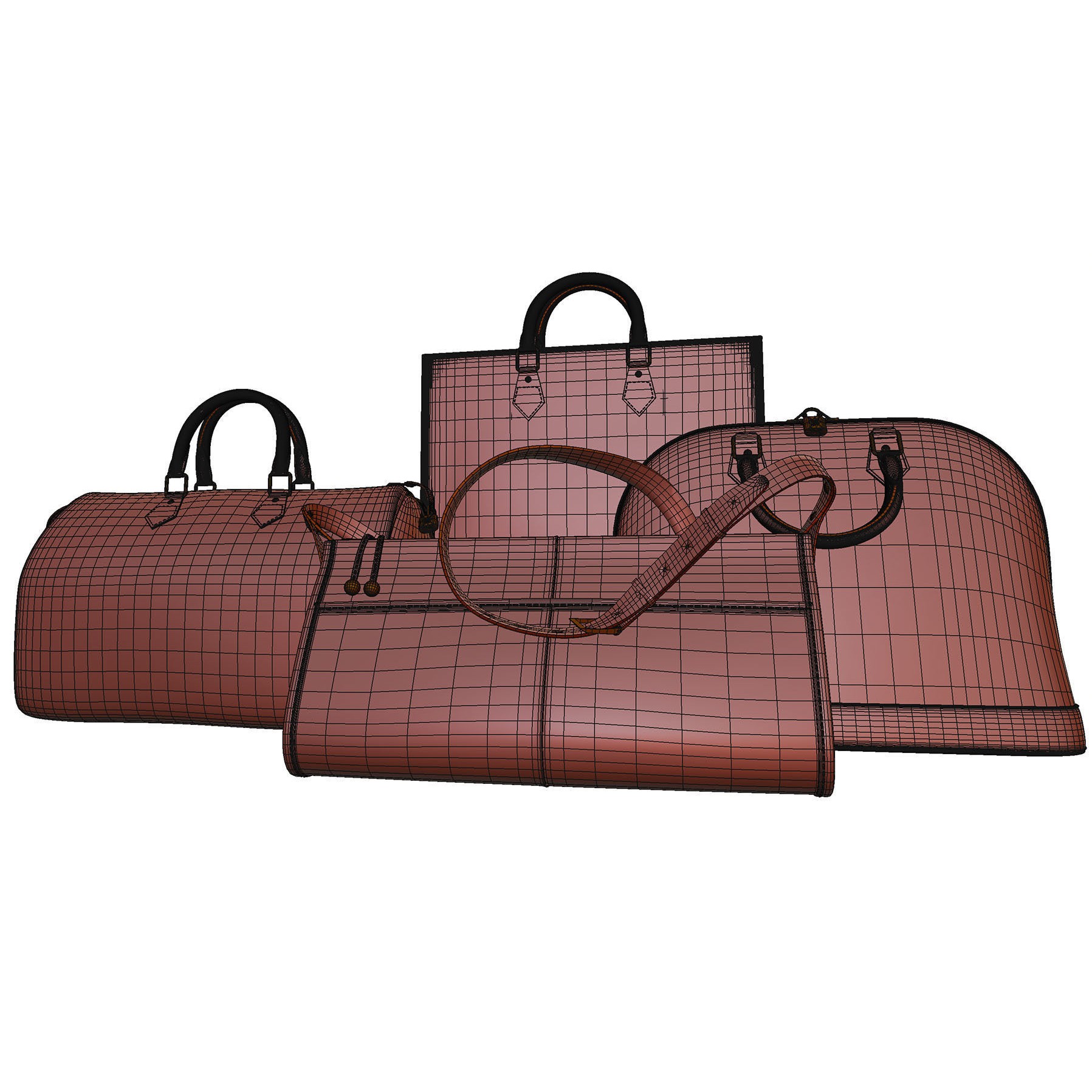 Set of Four Stylish Brown Bags - 3D Model