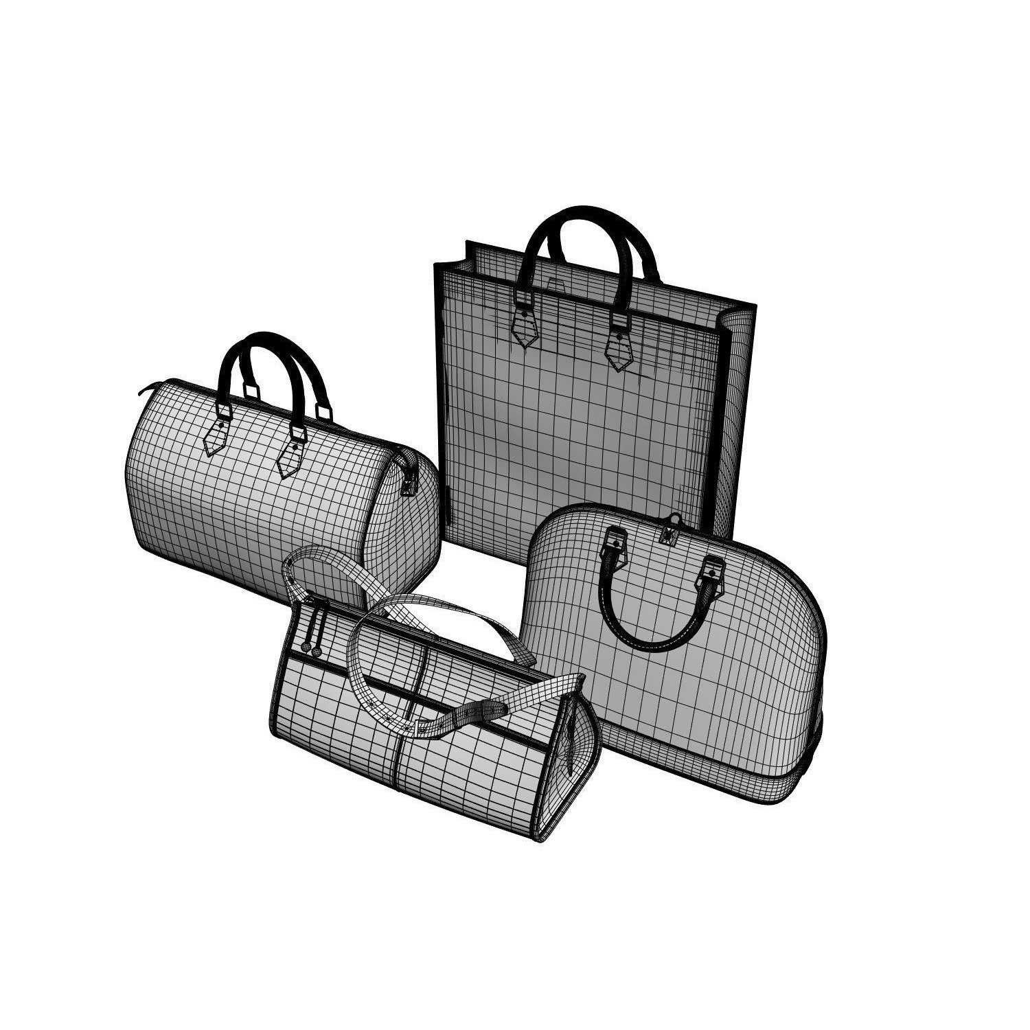 Set of Four Stylish Brown Bags - 3D Model - View 10