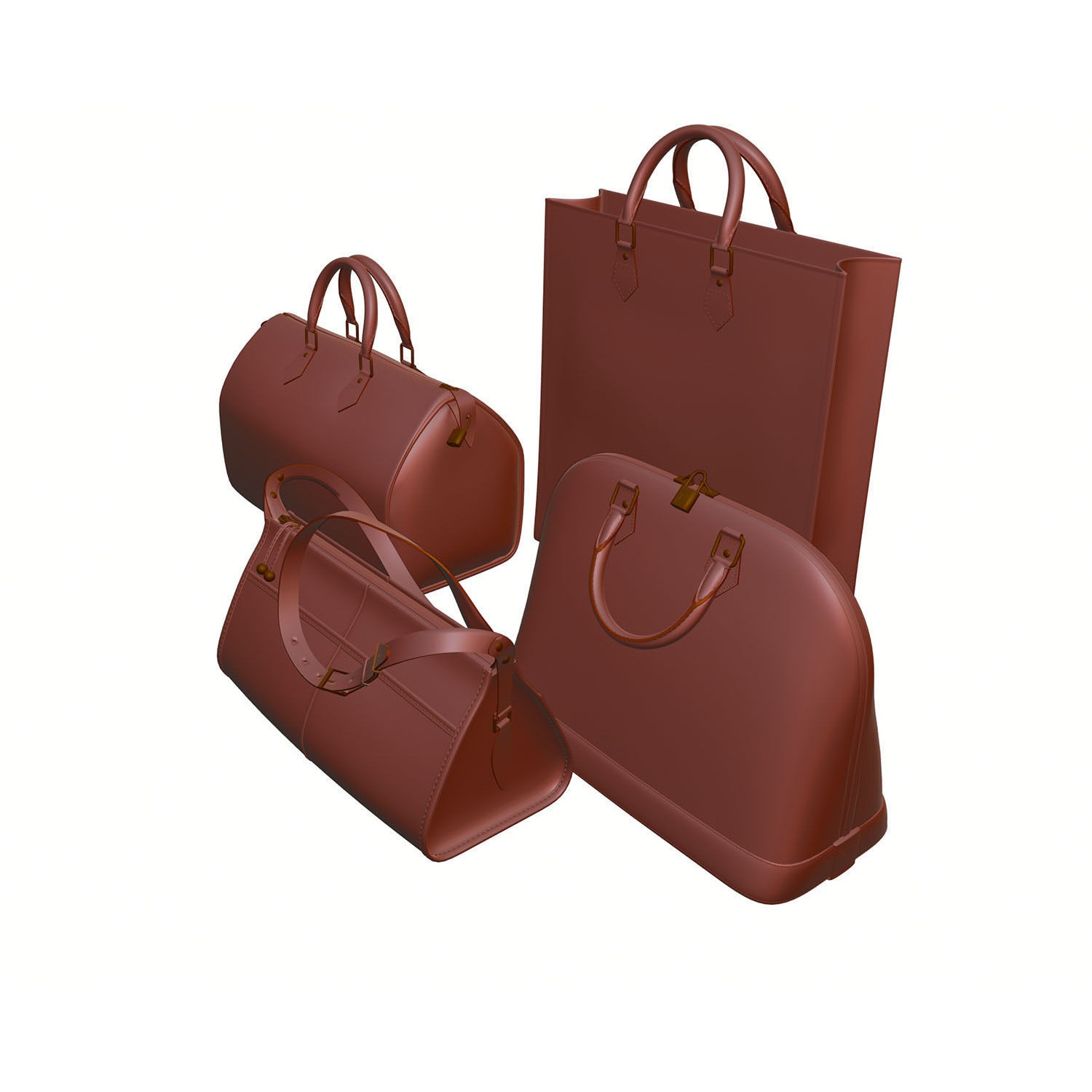 Set of Four Stylish Brown Bags - 3D Model - View 11