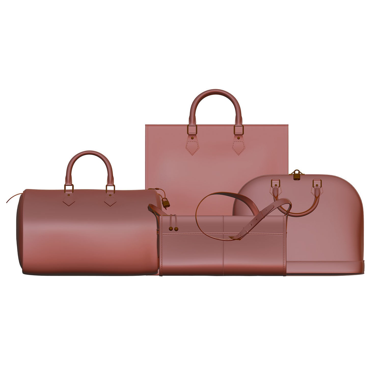 Set of Four Stylish Brown Bags - 3D Model - View 12