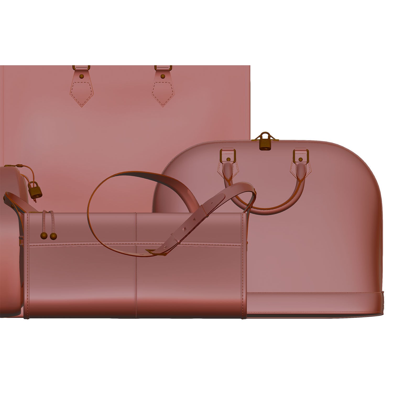 Set of Four Stylish Brown Bags - 3D Model - View 13