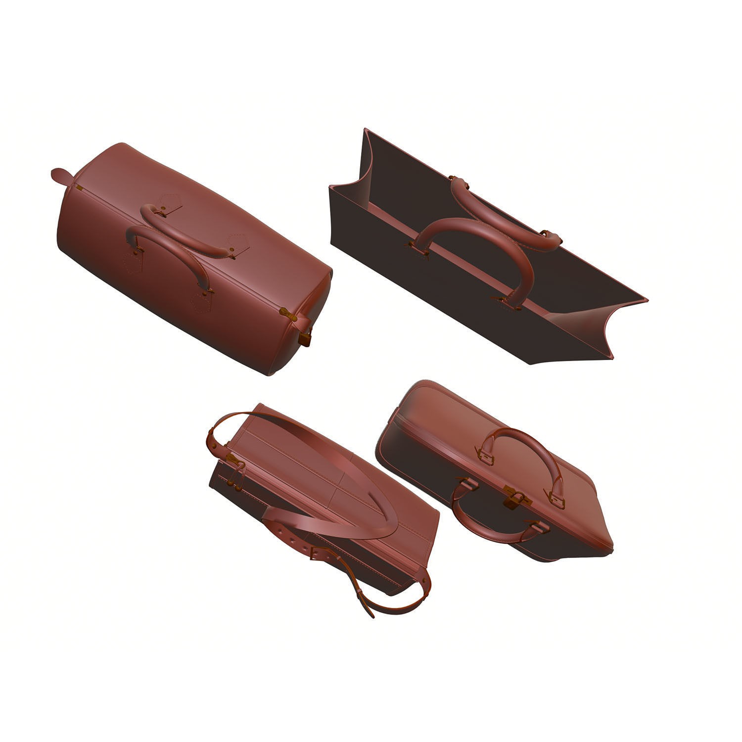 Set of Four Stylish Brown Bags - 3D Model - View 14