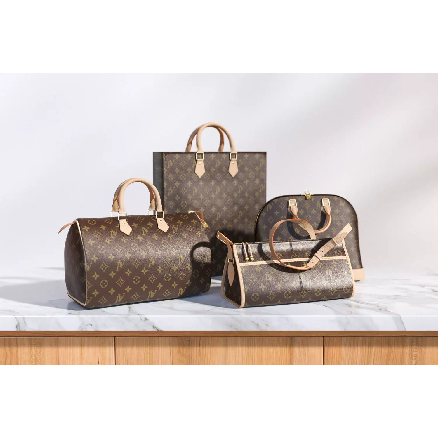 Set of Four Stylish Brown Bags - 3D Model - View 2