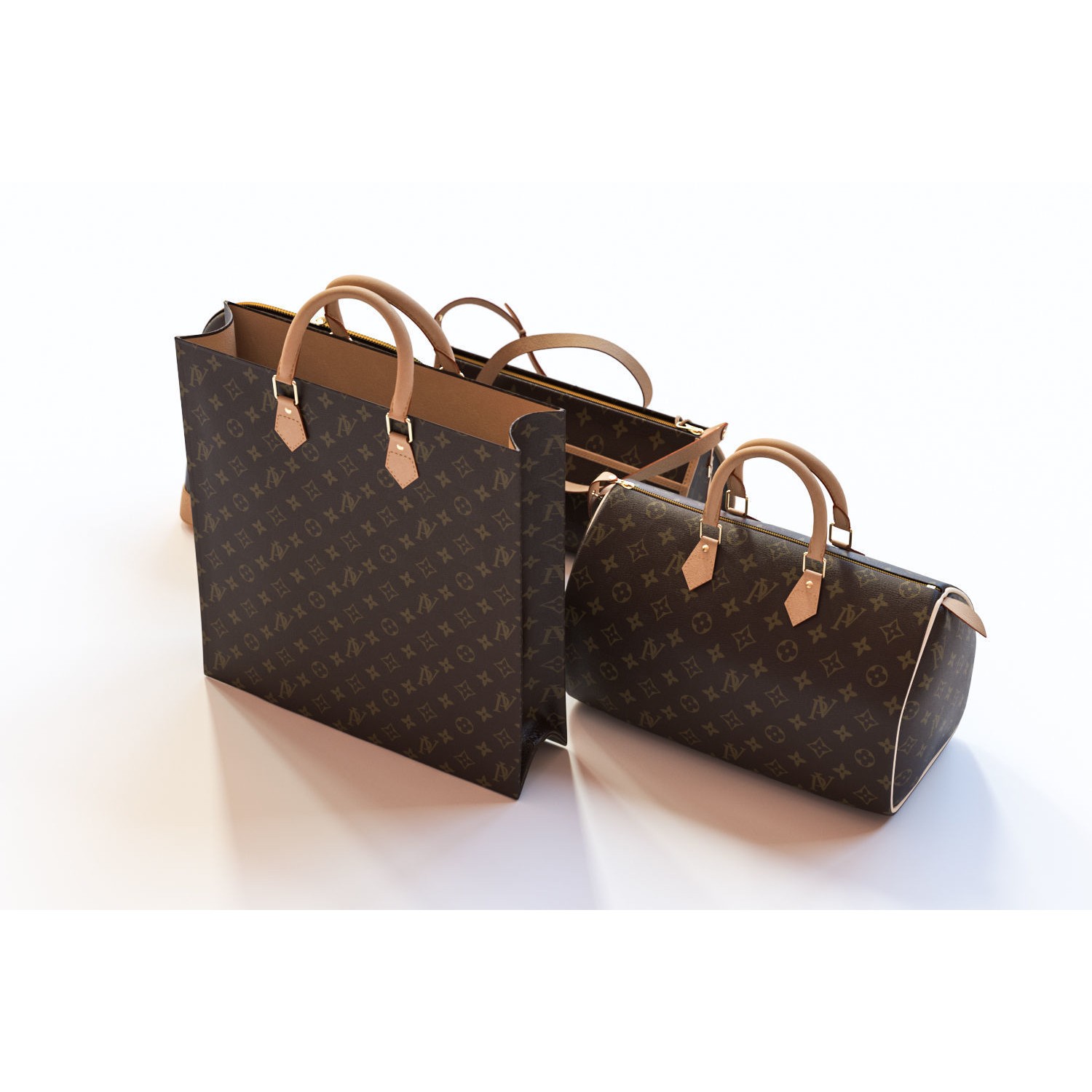 Set of Four Stylish Brown Bags - 3D Model - View 4