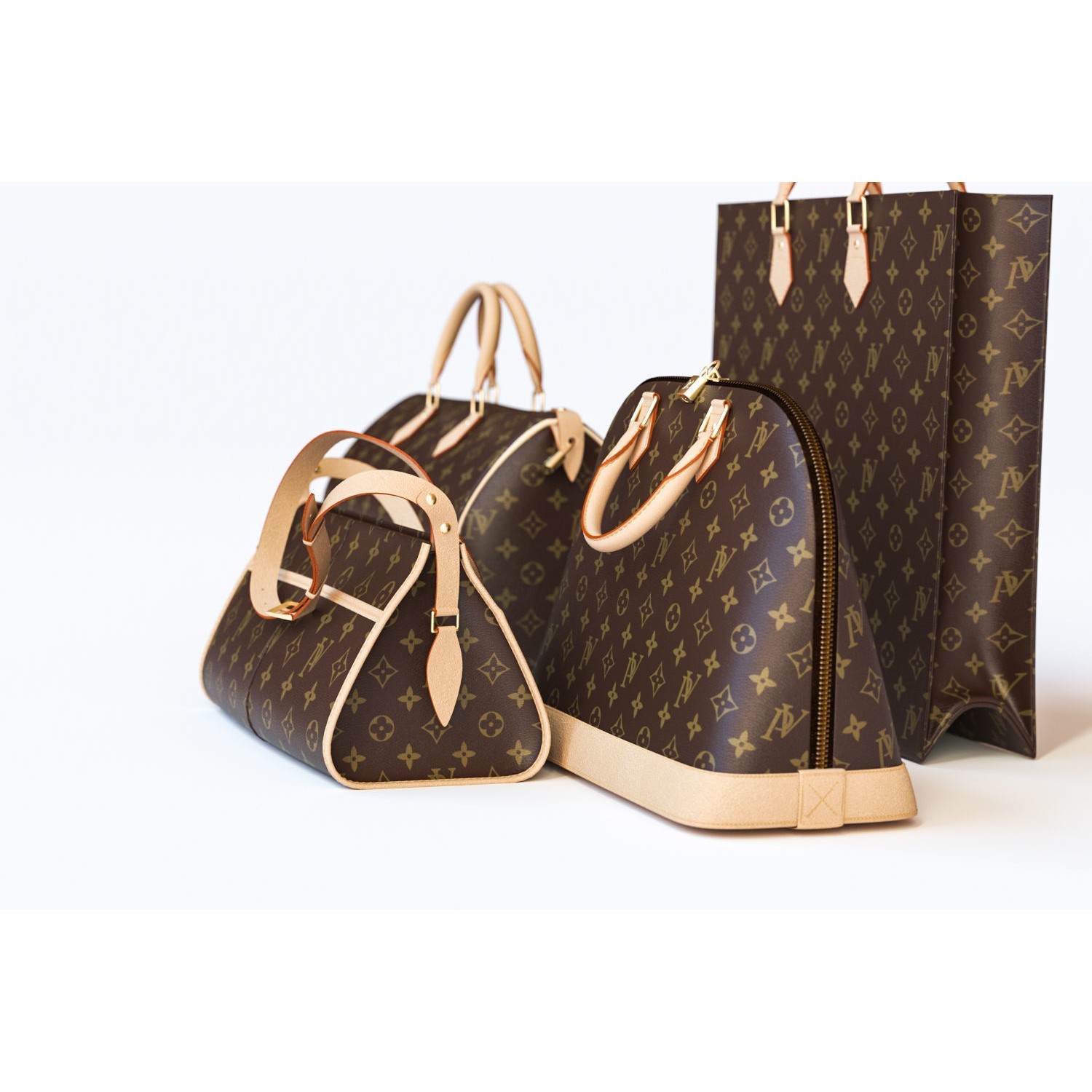 Set of Four Stylish Brown Bags - 3D Model - View 5
