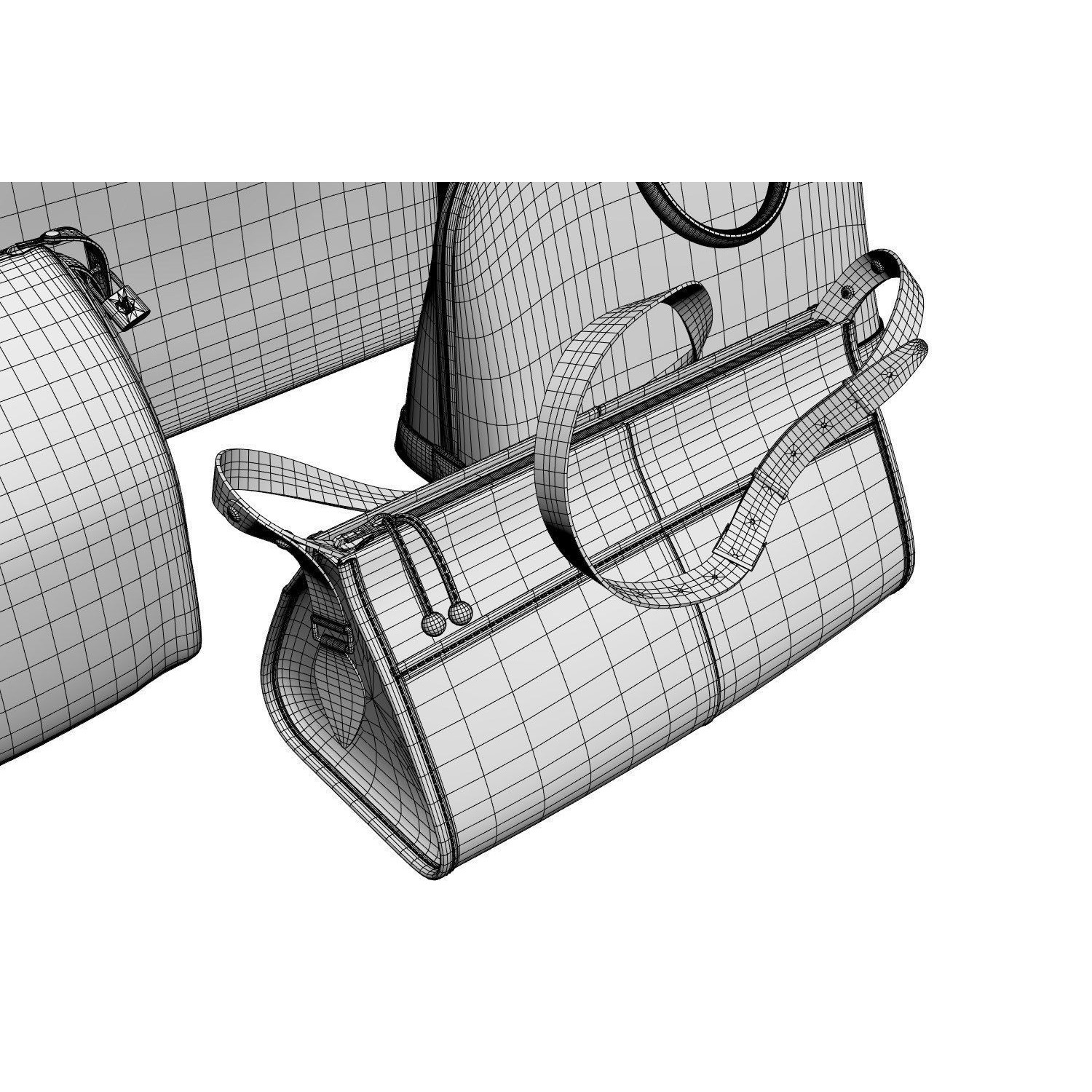 Set of Four Stylish Brown Bags - 3D Model - View 7