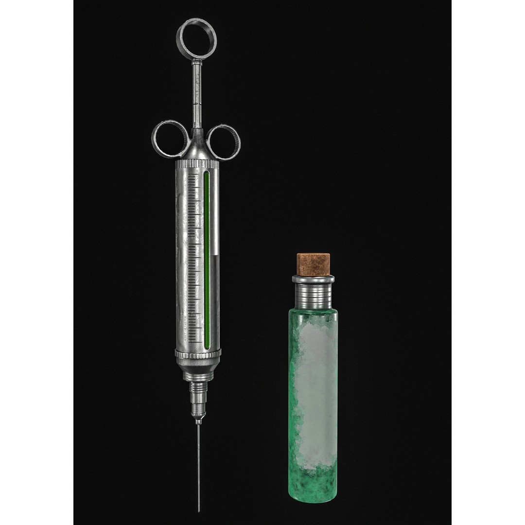 Vintage Medical Syringe 3D Model – Low Poly PBR Game Asset, FBX - View 12