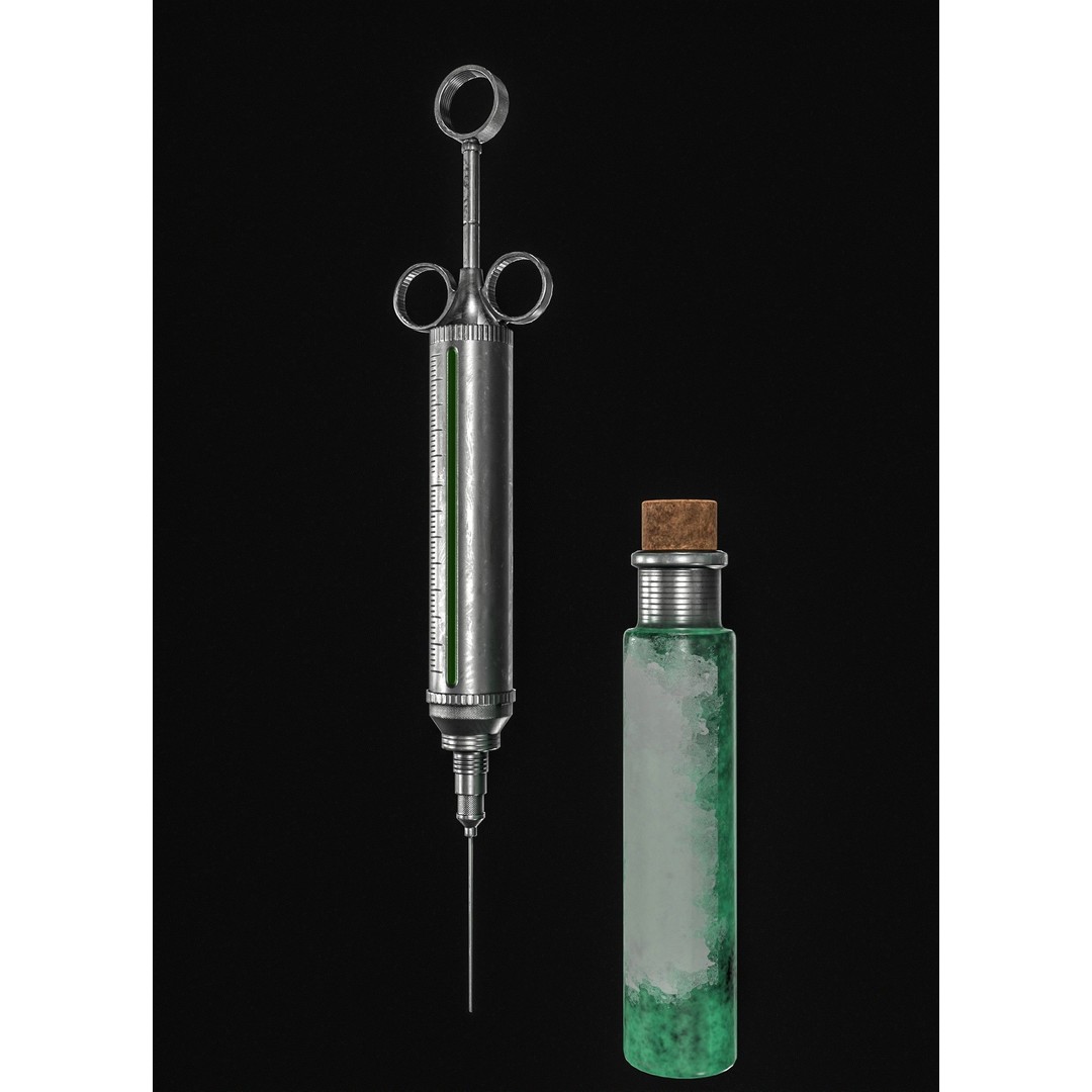 Vintage Medical Syringe 3D Model – Low Poly PBR Game Asset, FBX - View 3