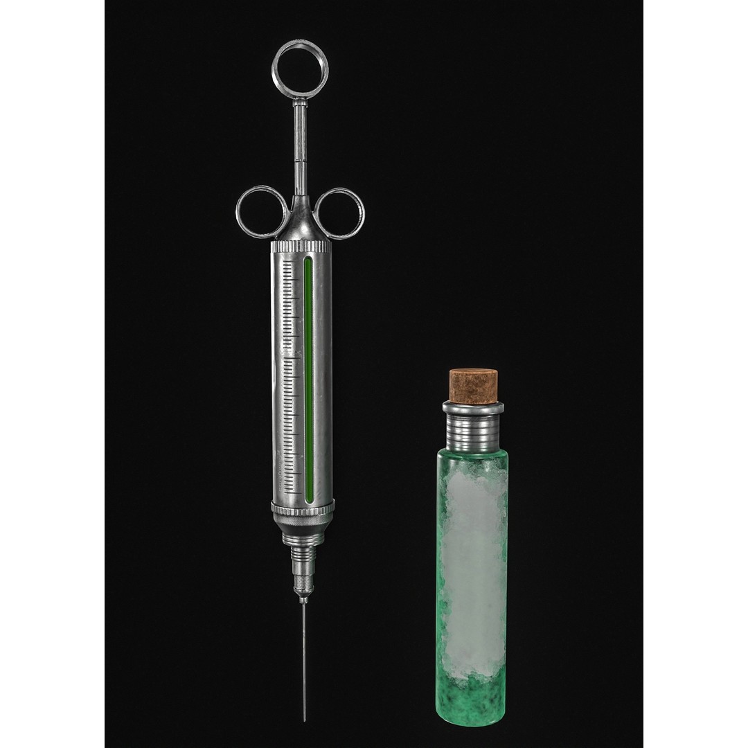 Vintage Medical Syringe 3D Model – Low Poly PBR Game Asset, FBX - View 4