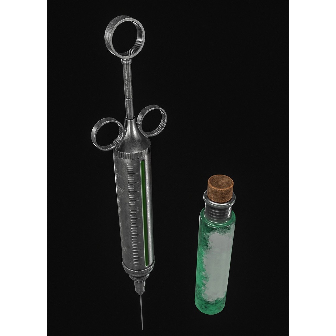 Vintage Medical Syringe 3D Model – Low Poly PBR Game Asset, FBX - View 5