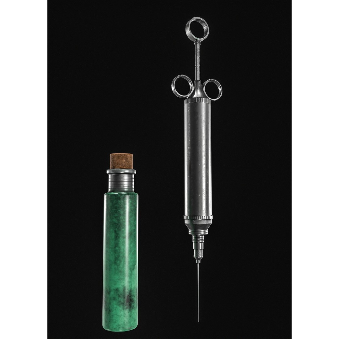 Vintage Medical Syringe 3D Model – Low Poly PBR Game Asset, FBX - View 6