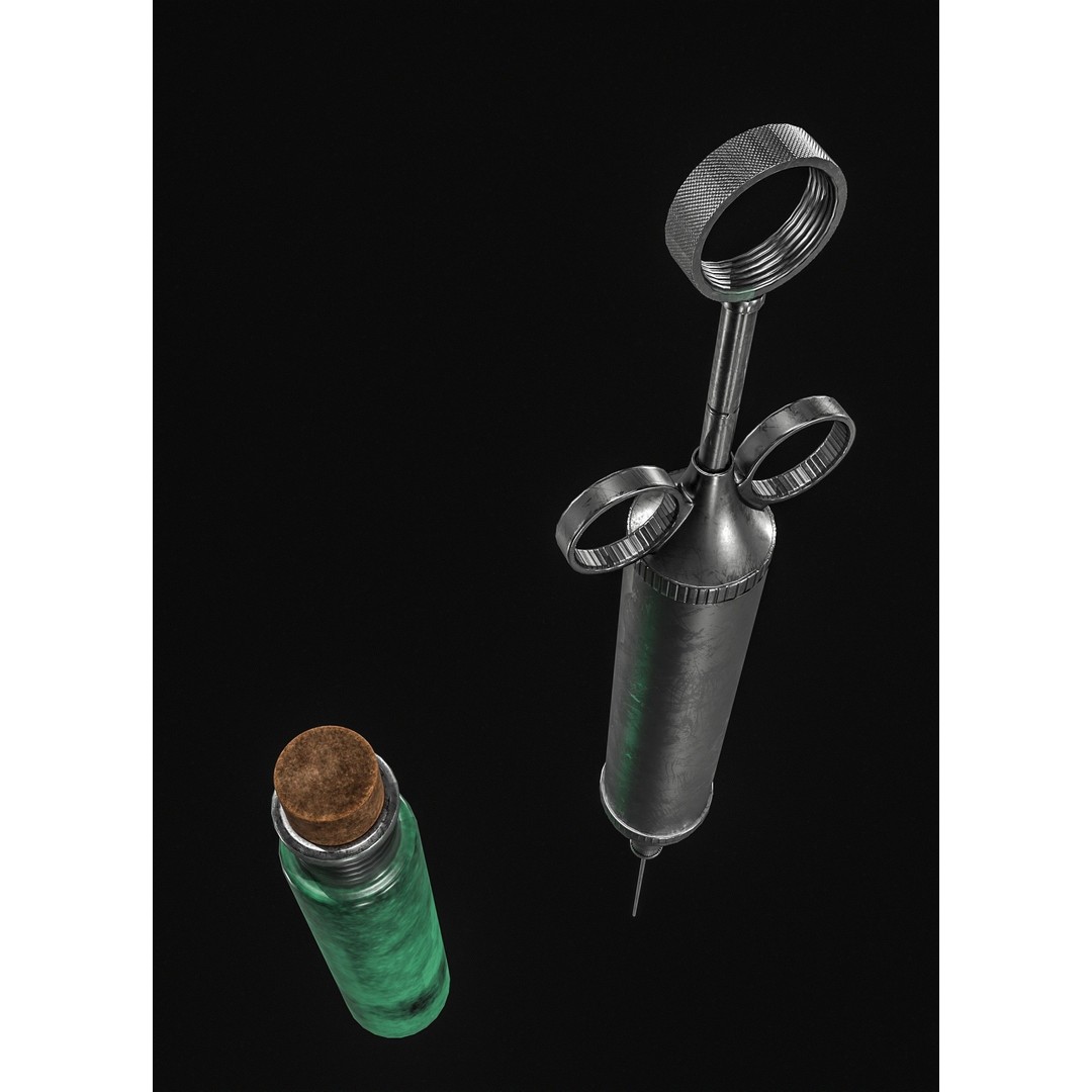 Vintage Medical Syringe 3D Model – Low Poly PBR Game Asset, FBX - View 7