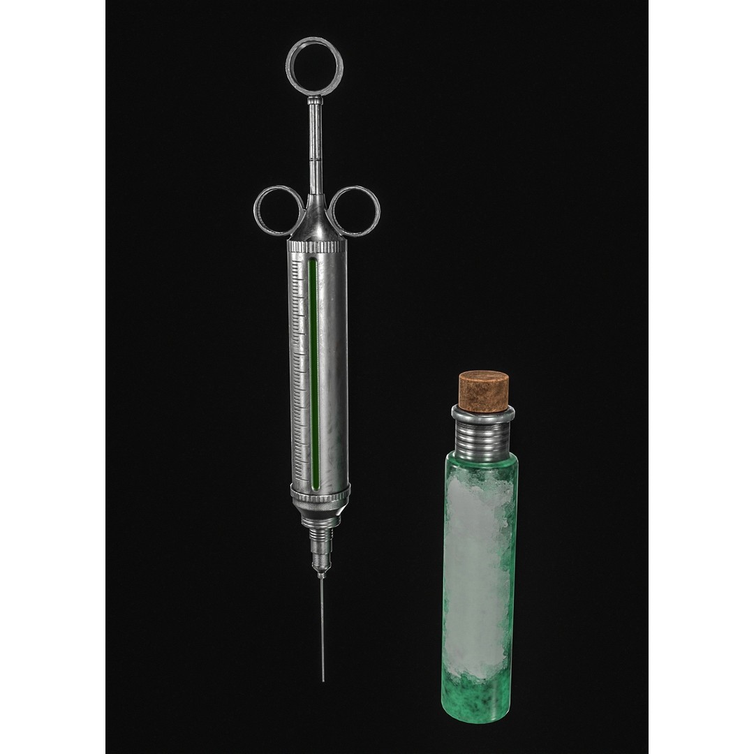 Vintage Medical Syringe 3D Model – Low Poly PBR Game Asset, FBX - View 8