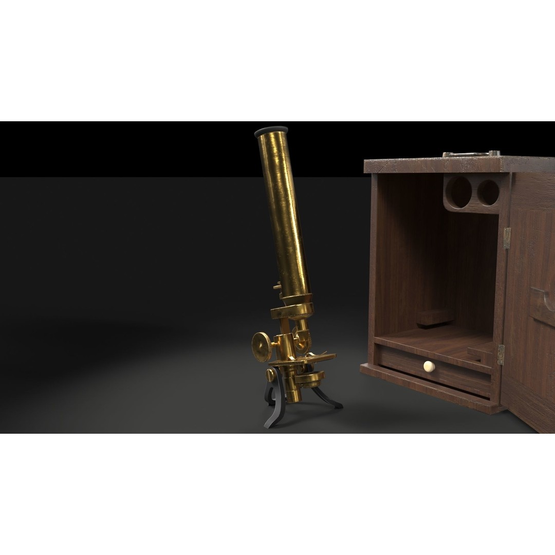 Victorian Microscope 3D Model – Low Poly PBR Asset for Archviz - View 4