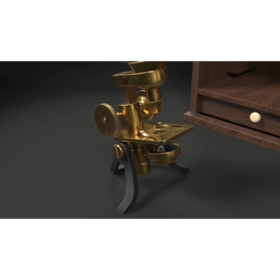 Victorian Microscope 3D Model – Low Poly PBR Asset for Archviz - View 7