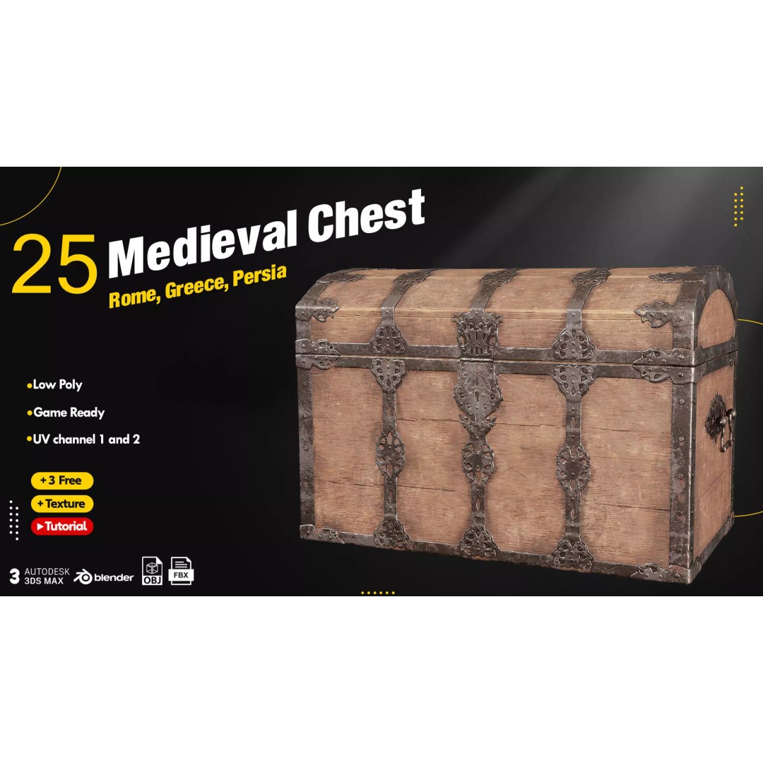 Medieval Chest 3D Model – Low Poly Game Asset, FBX, OBJ - View 2
