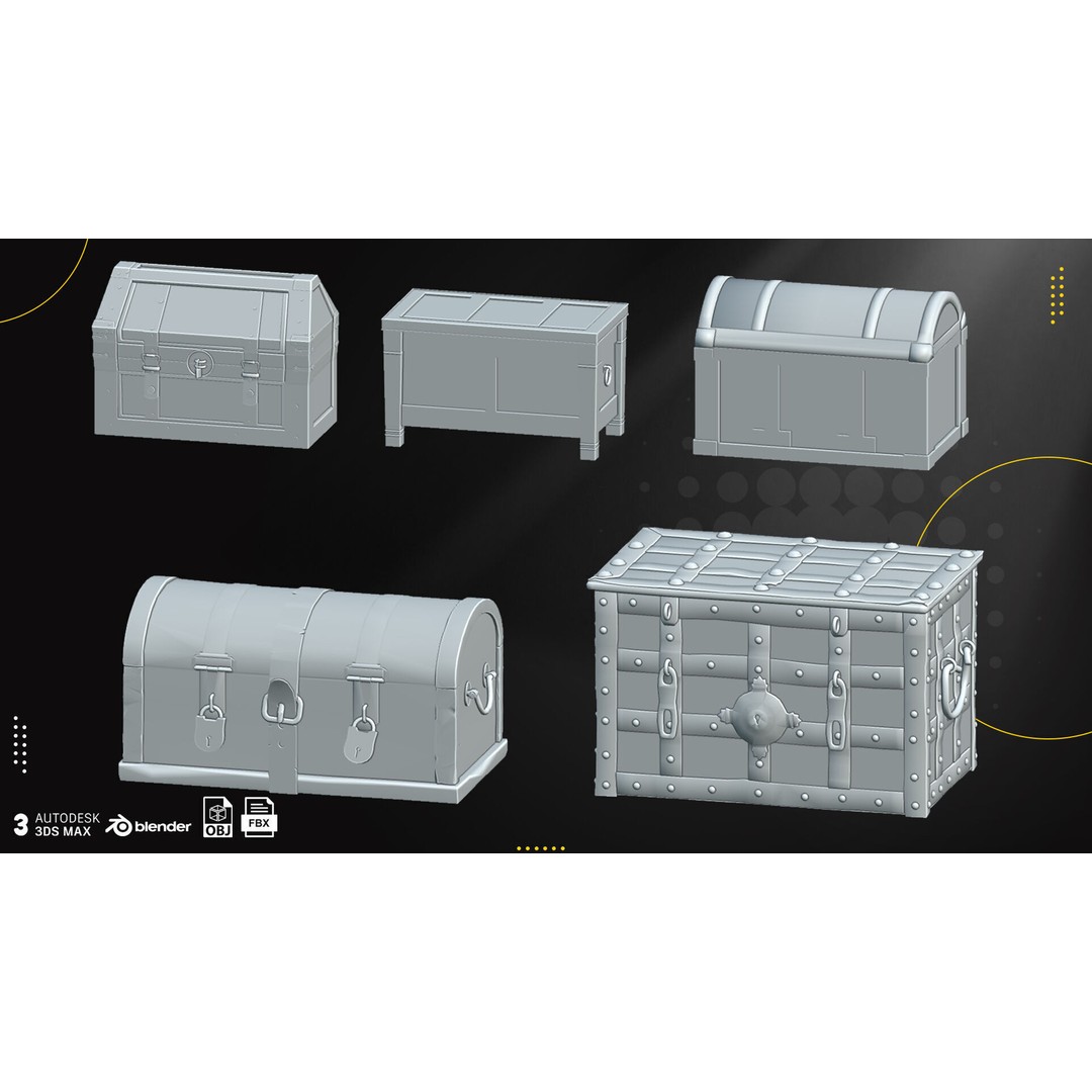 Medieval Chest 3D Model – Low Poly Game Asset, FBX, OBJ - View 4