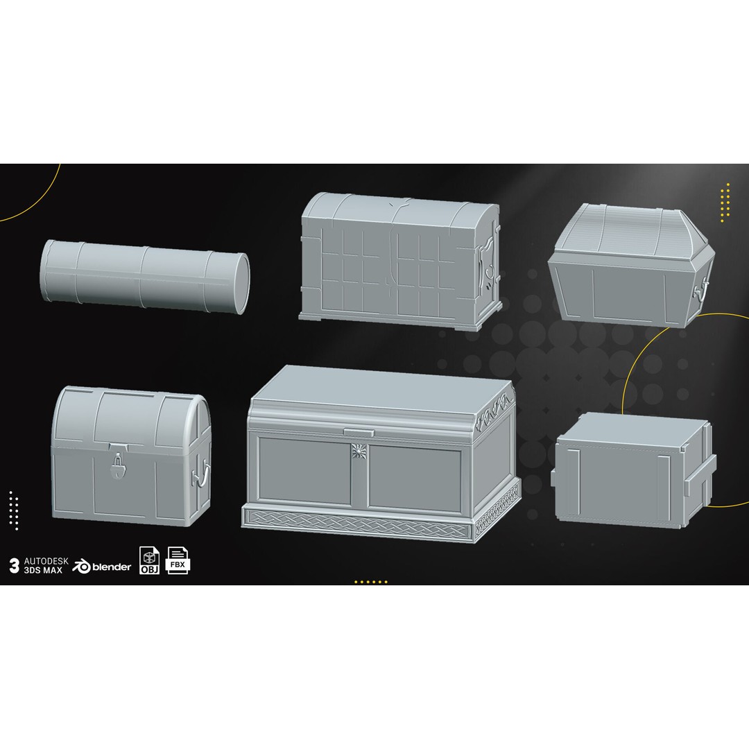 Medieval Chest 3D Model – Low Poly Game Asset, FBX, OBJ - View 5