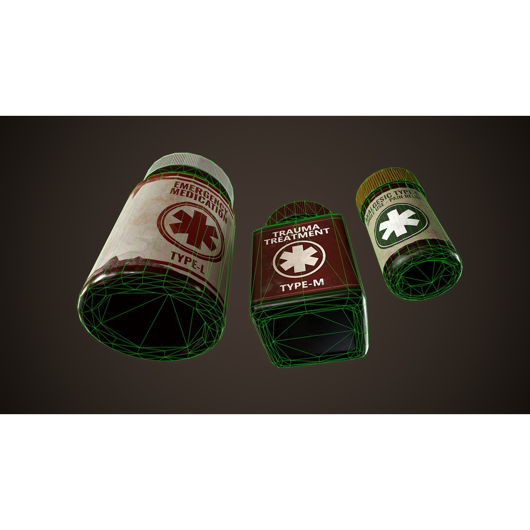 Health Restoration 3D Model – Low Poly Medical Bottles, FBX, OBJ