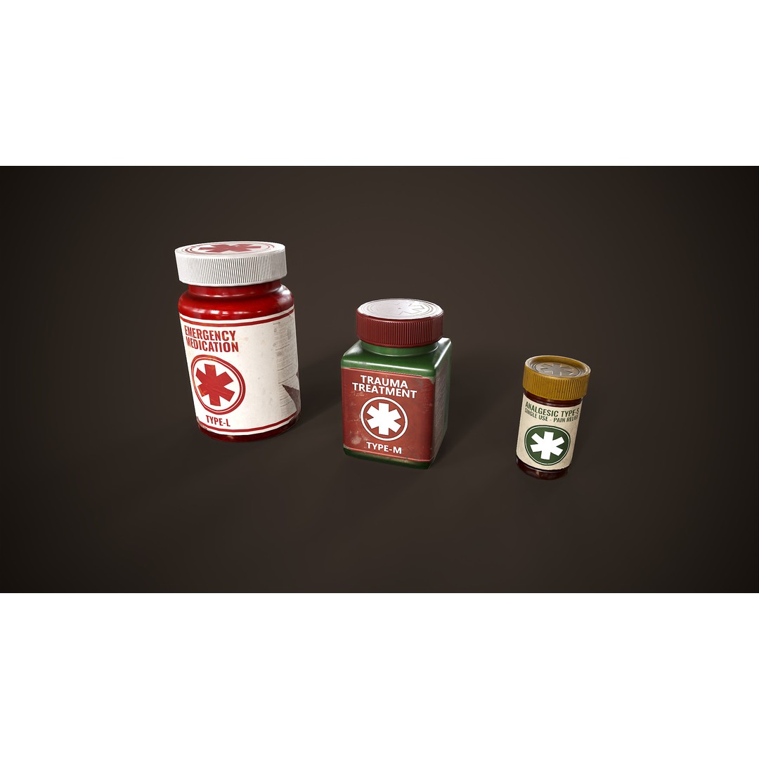 Health Restoration 3D Model – Low Poly Medical Bottles, FBX, OBJ - View 11