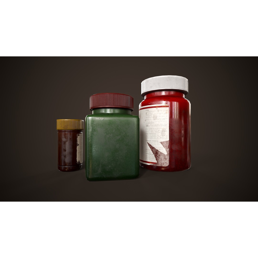 Health Restoration 3D Model – Low Poly Medical Bottles, FBX, OBJ - View 12