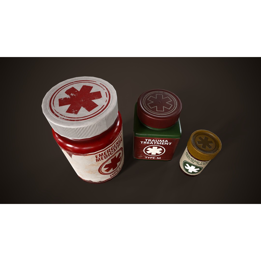 Health Restoration 3D Model – Low Poly Medical Bottles, FBX, OBJ - View 13