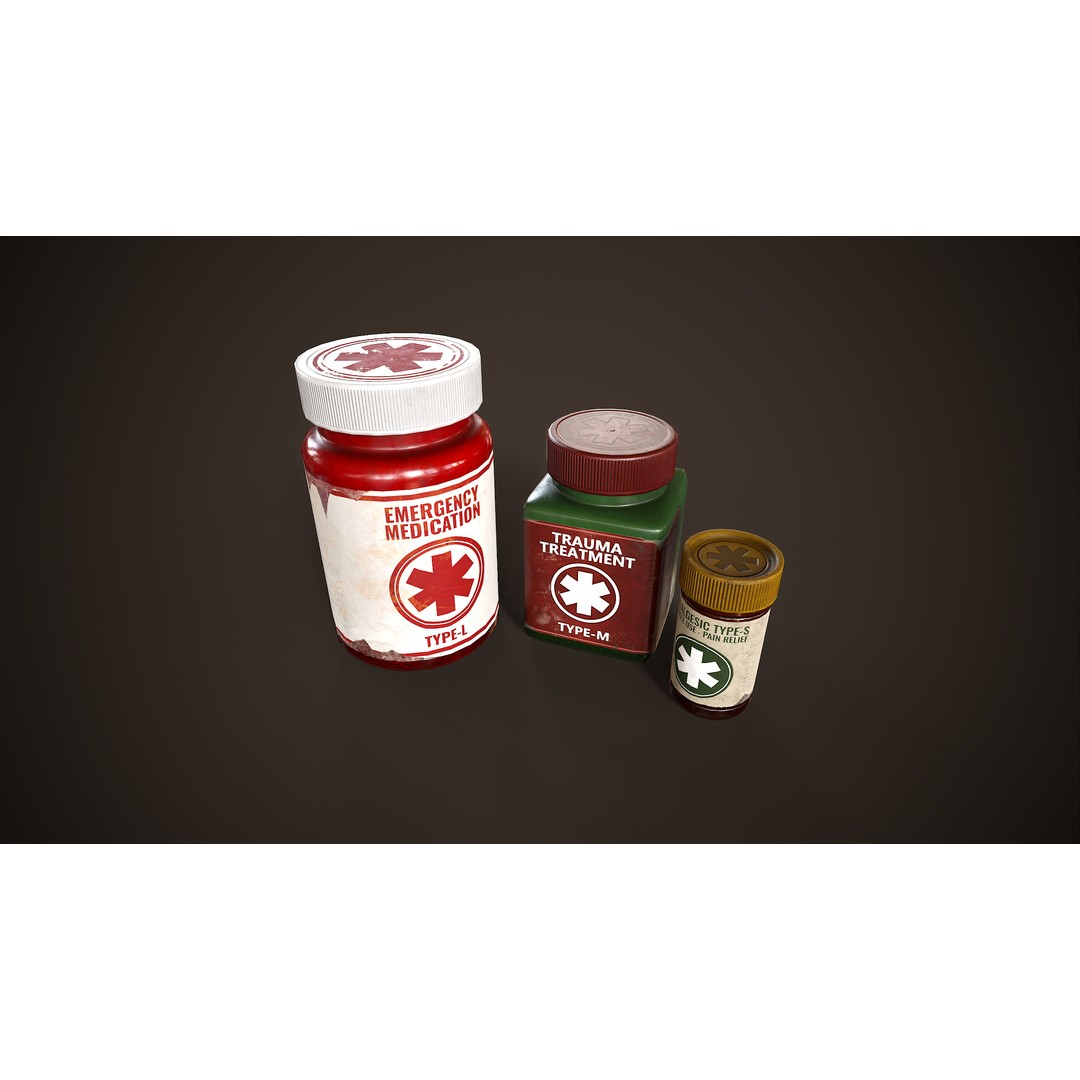 Health Restoration 3D Model – Low Poly Medical Bottles, FBX, OBJ - View 14