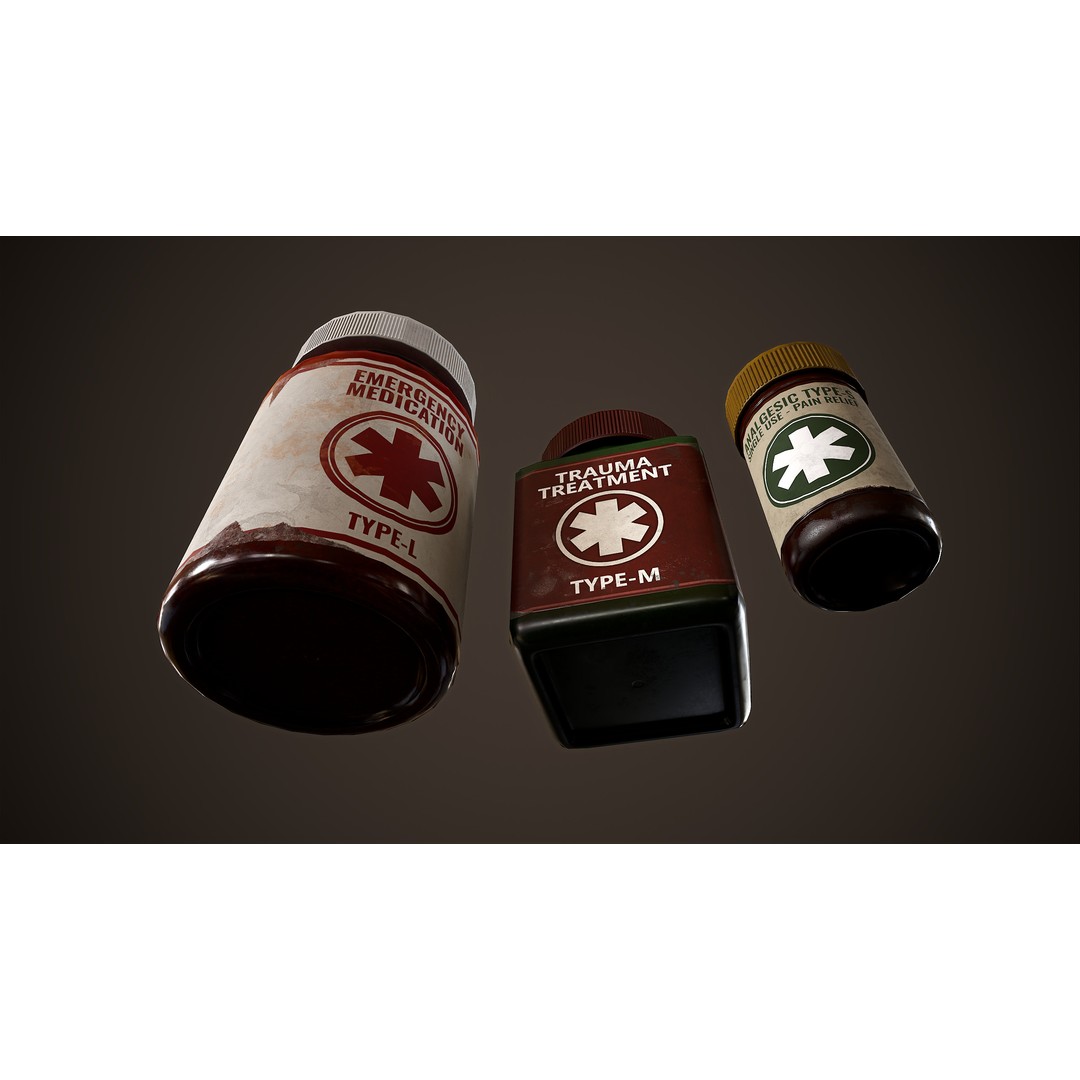 Health Restoration 3D Model – Low Poly Medical Bottles, FBX, OBJ - View 15